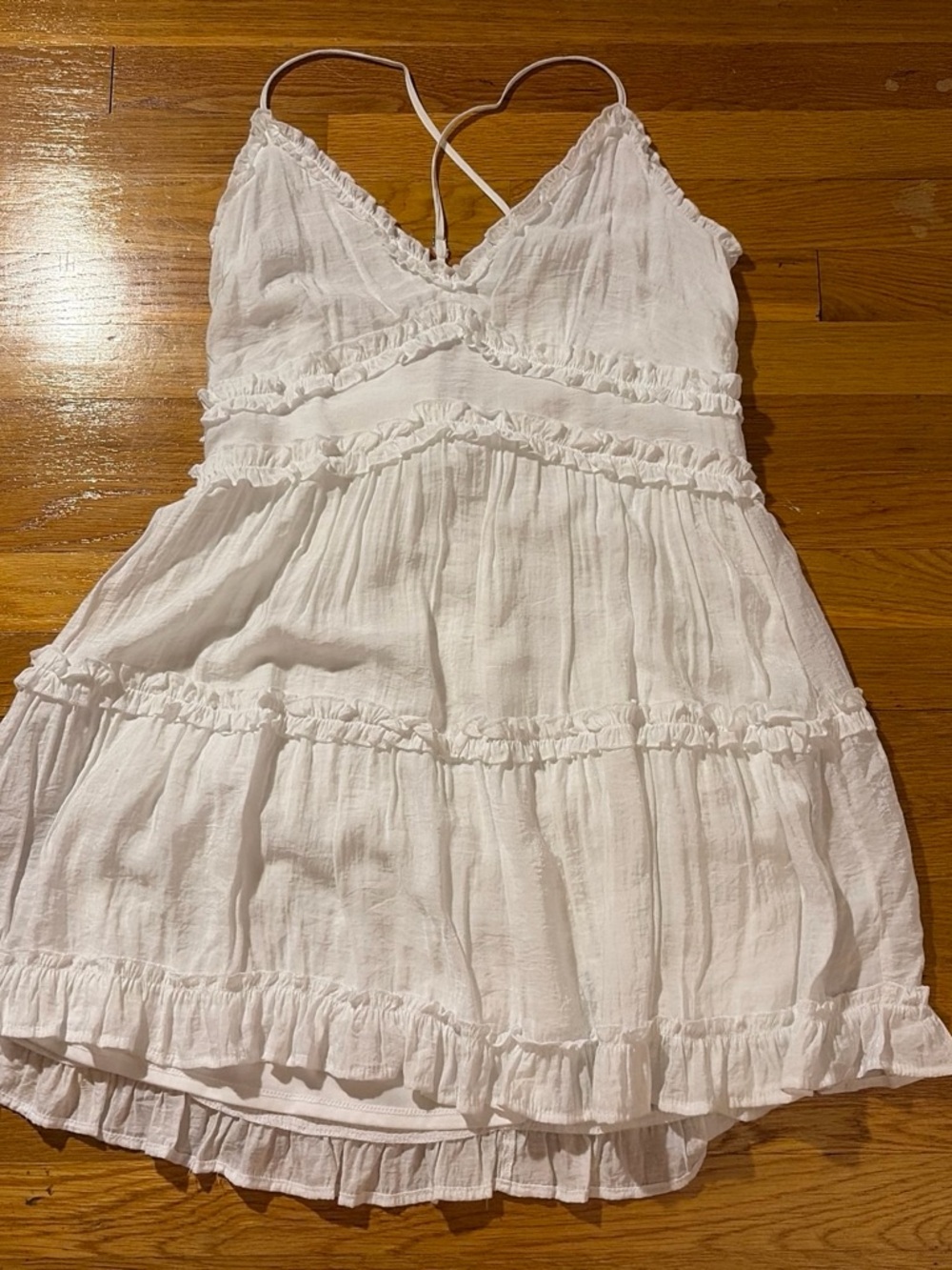francesca’s White Ruffled Spaghetti Strap Sundress